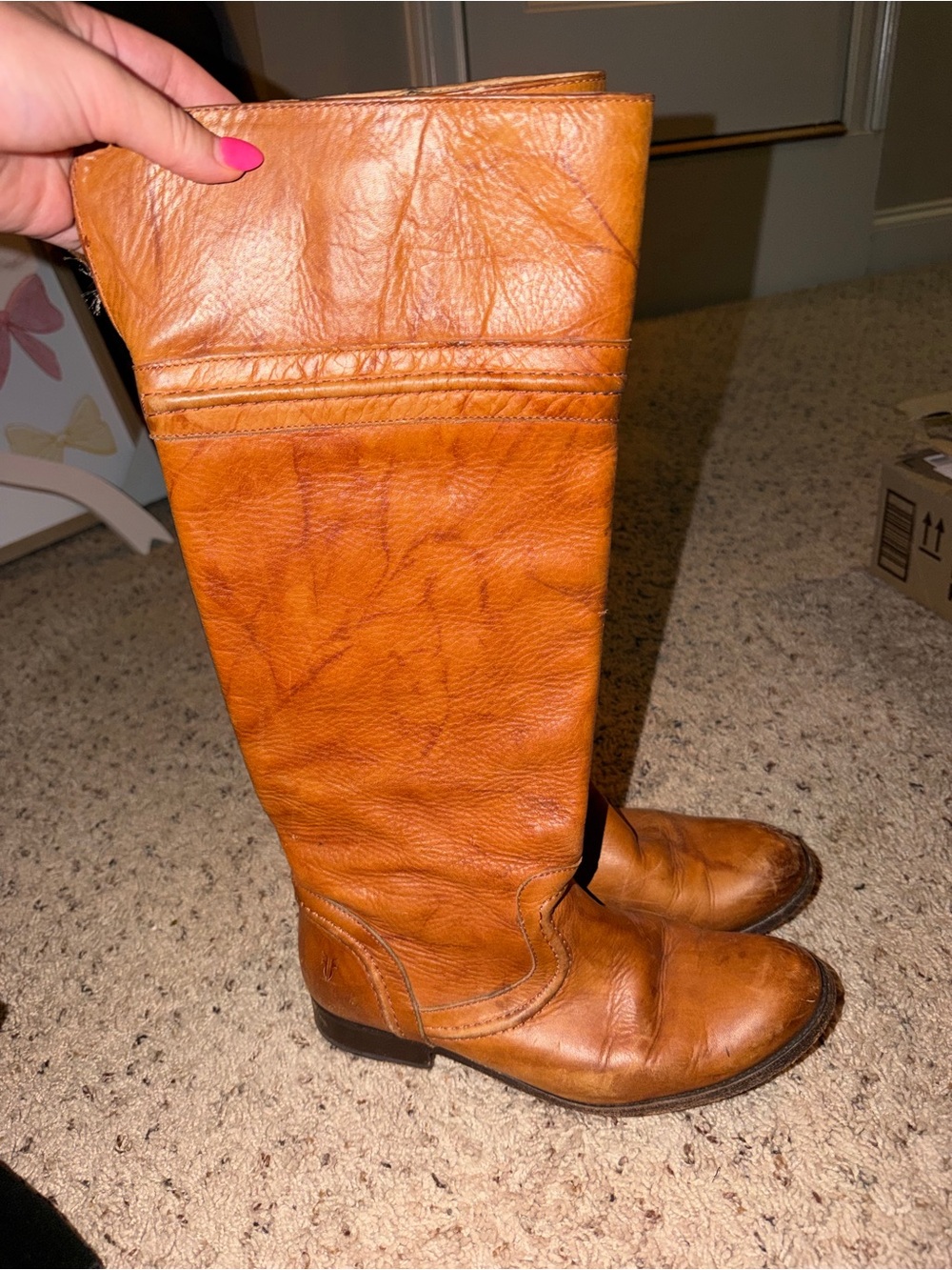 Frye tan leather tall boots